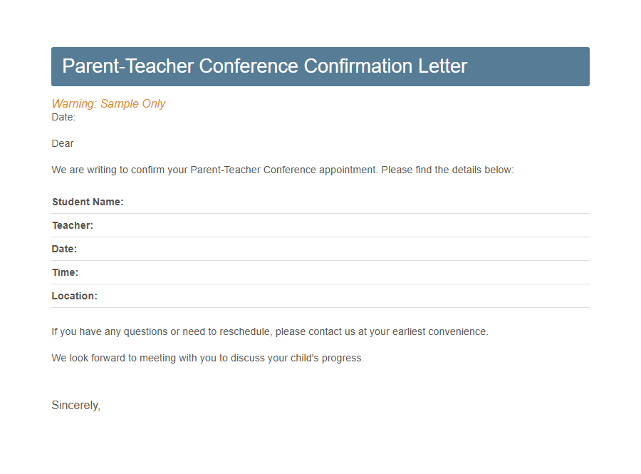 Parent-Teacher Conference Request Form PDF Samples