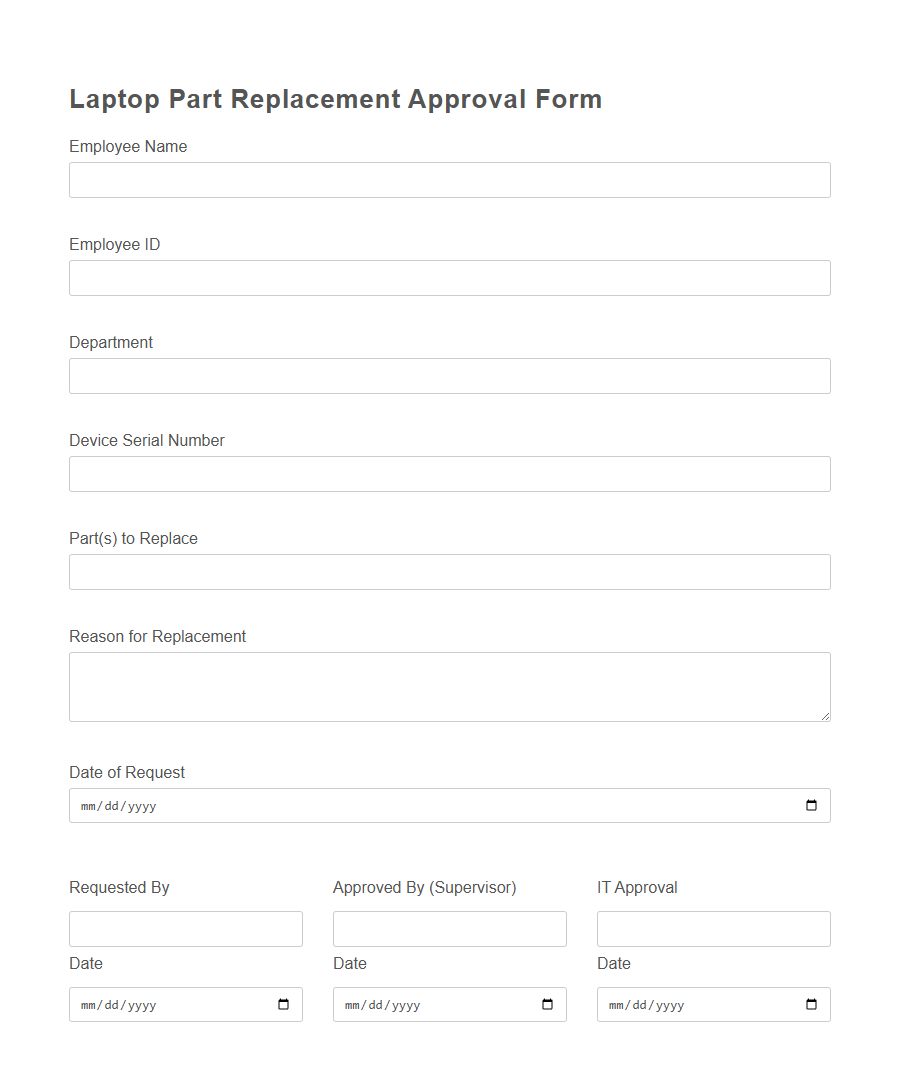 Part Replacement Approval Form PDF Samples