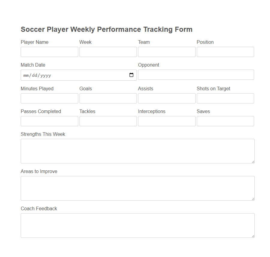 Player Performance Tracking Form PDF Samples