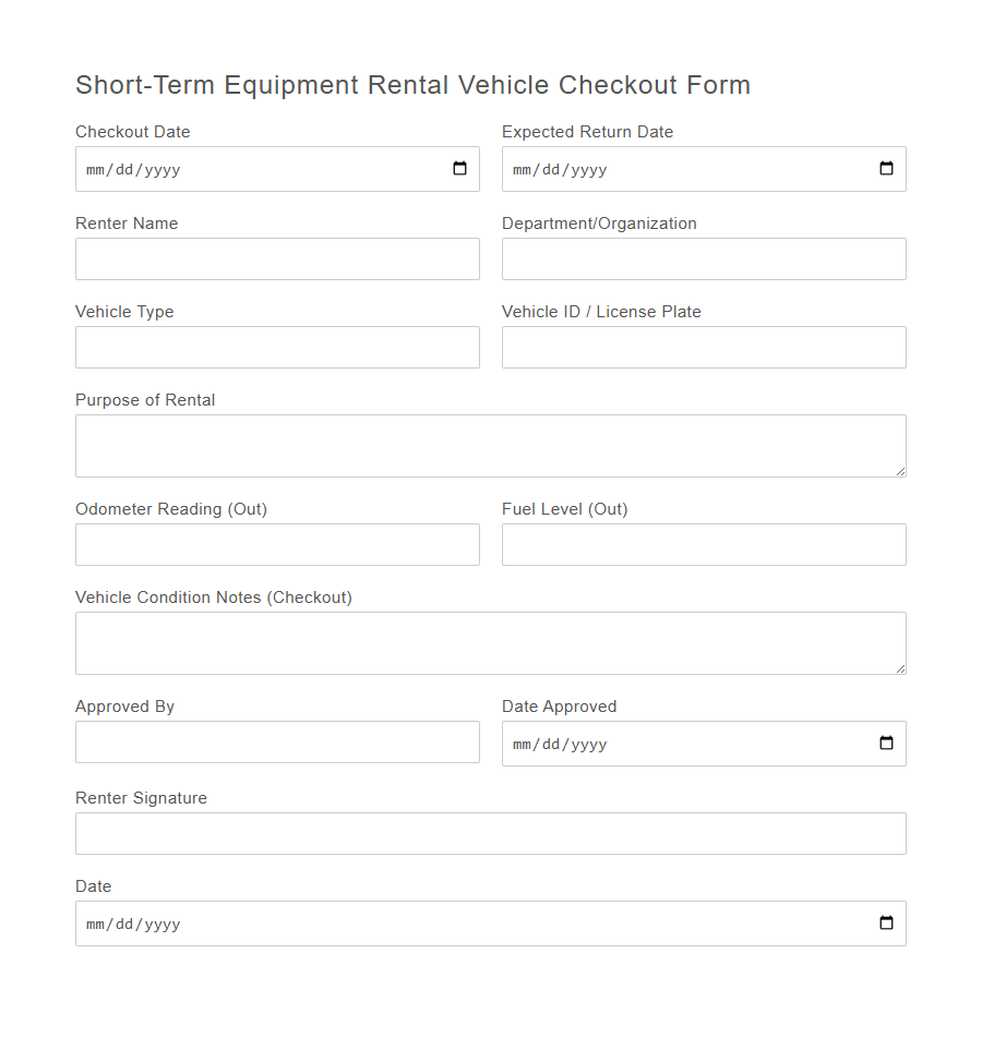 Rental Vehicle Checkout Form Template PDF Samples