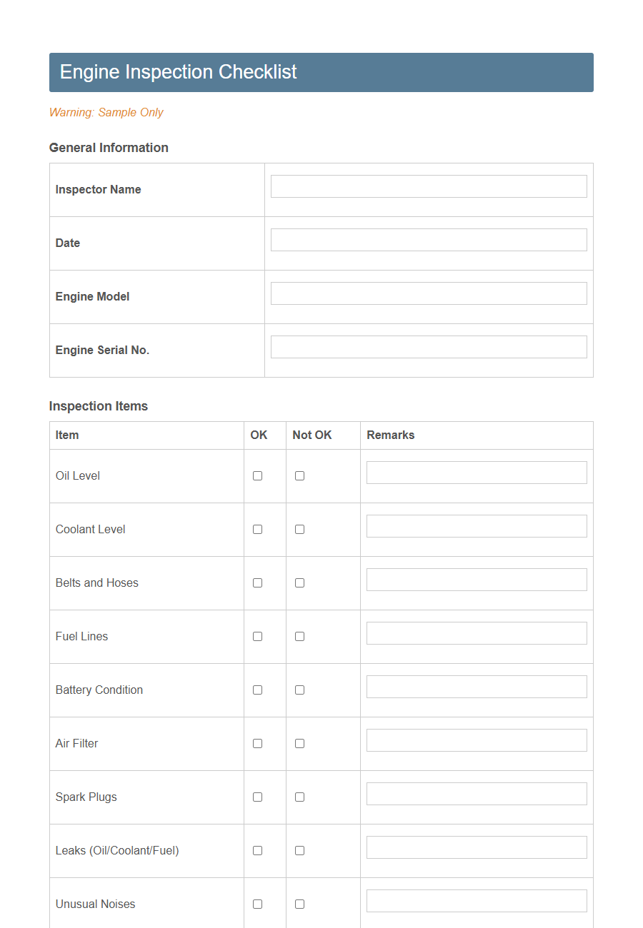 Ship Maintenance Log Form PDF Samples
