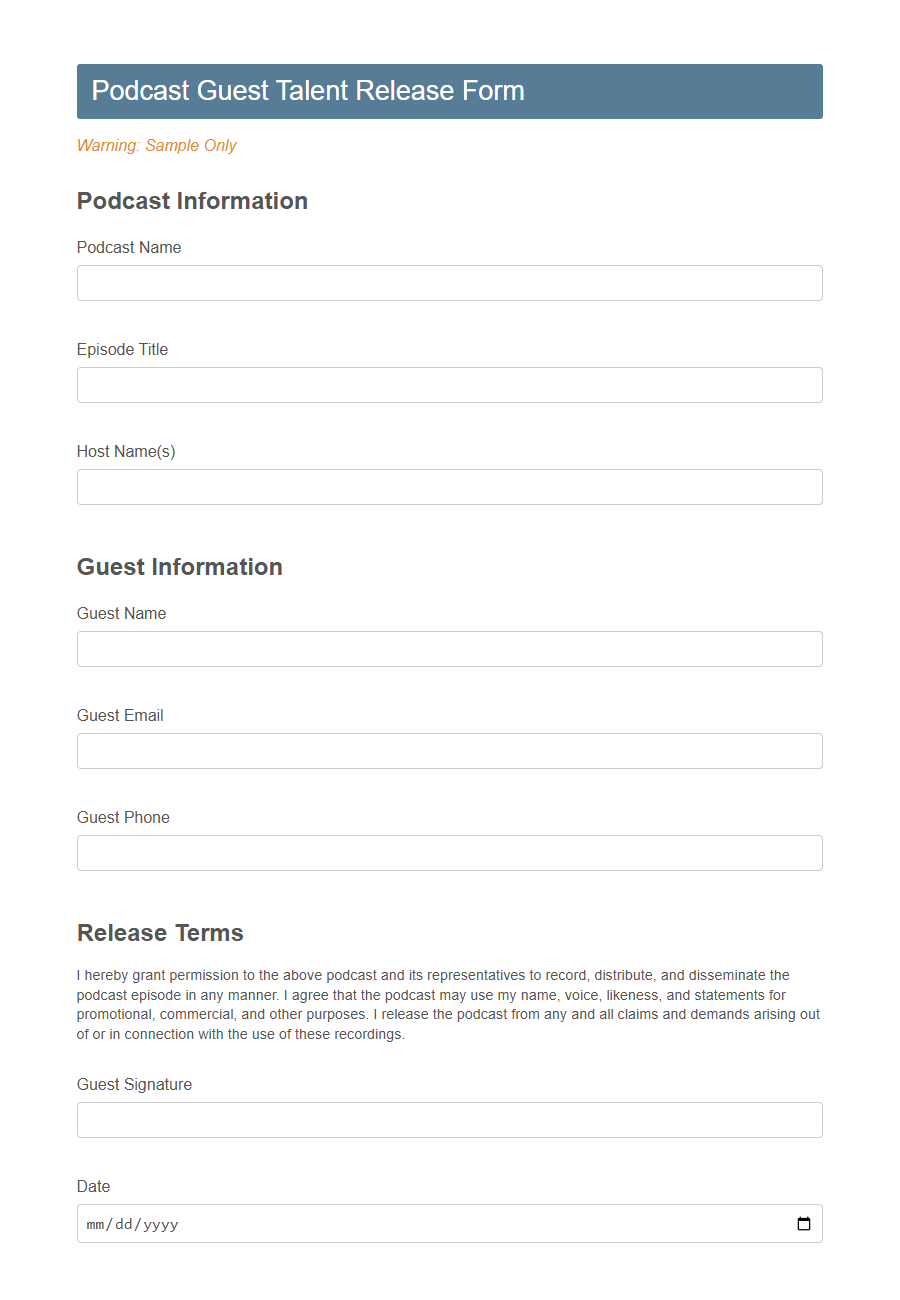 Talent Release Form Template PDF Samples