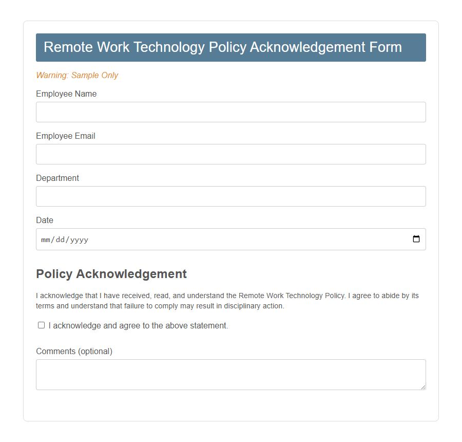 Technology Policy Acknowledgement Form PDF Samples