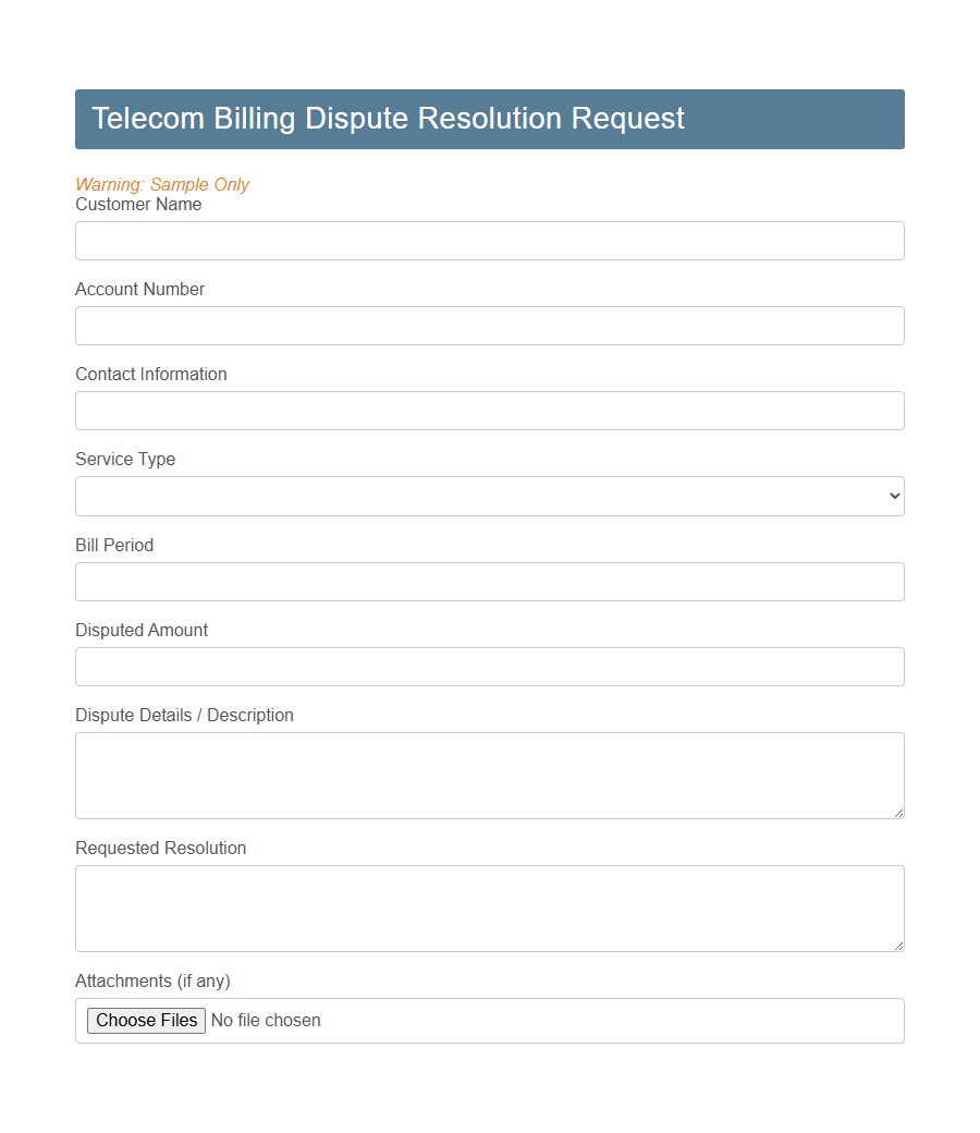 Telecom Billing Dispute Form PDF Samples