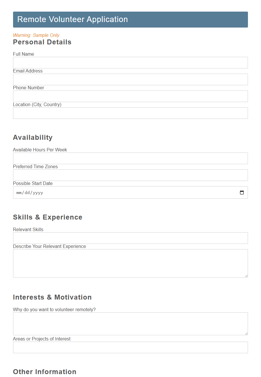 Volunteer Information Form PDF Samples