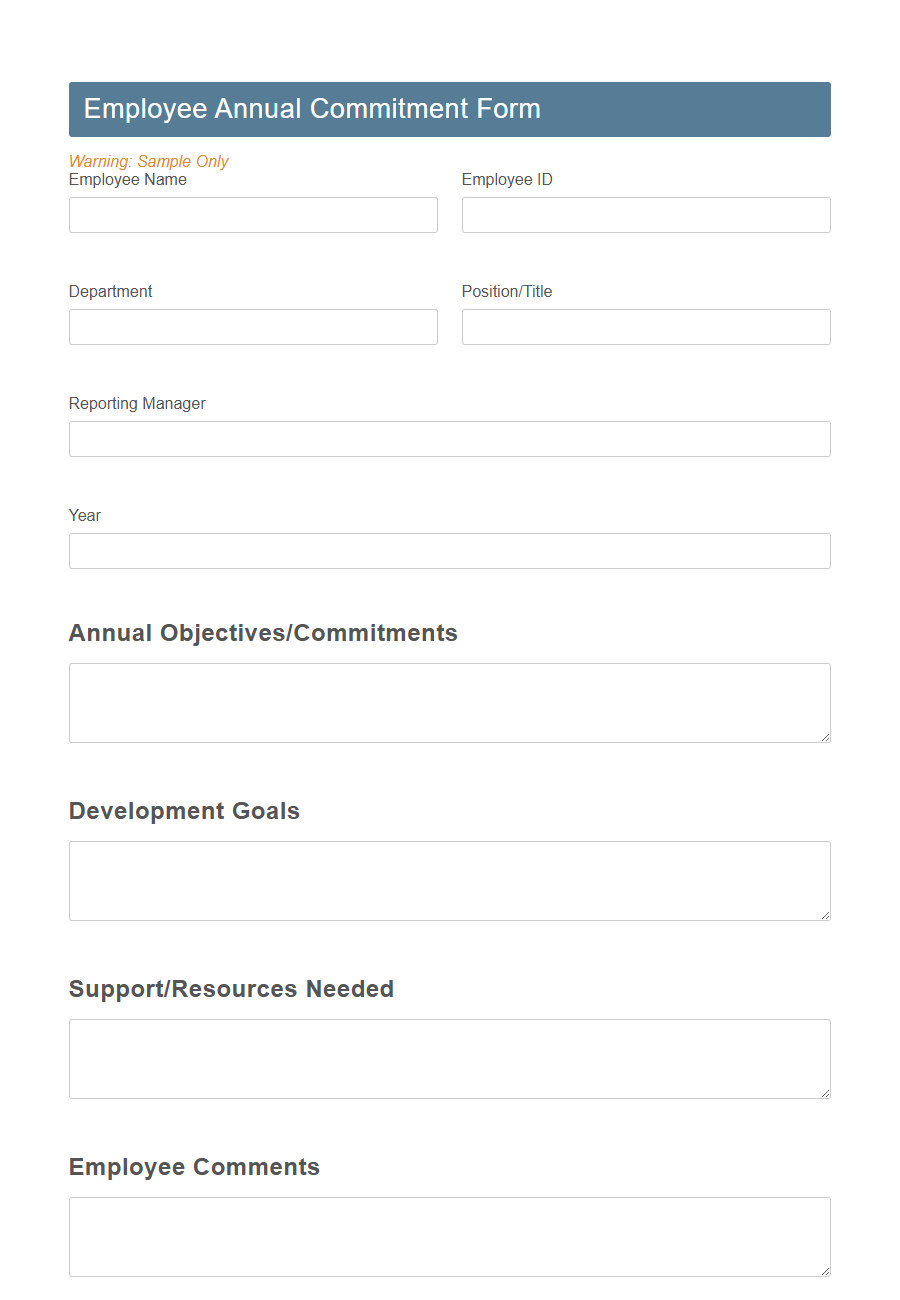Annual Commitment Form Template PDF Samples