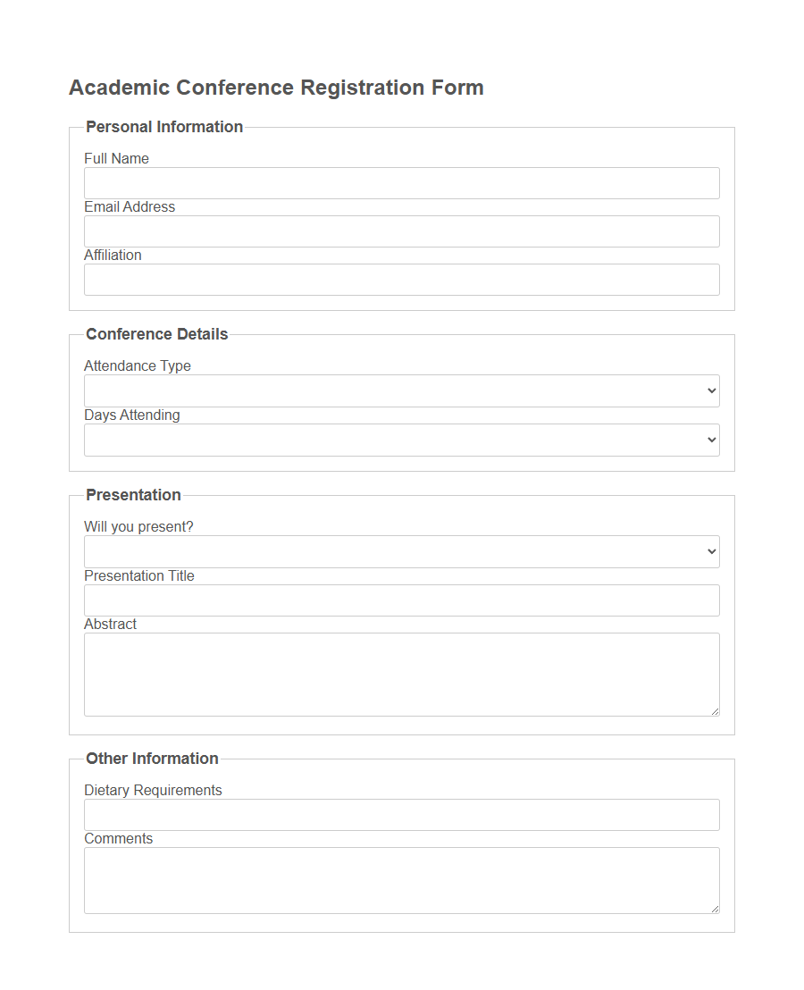 Conference Registration Form Template PDF Samples