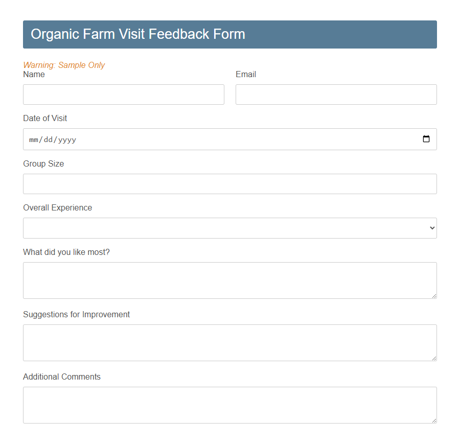 Farm Visit Feedback Form PDF Samples
