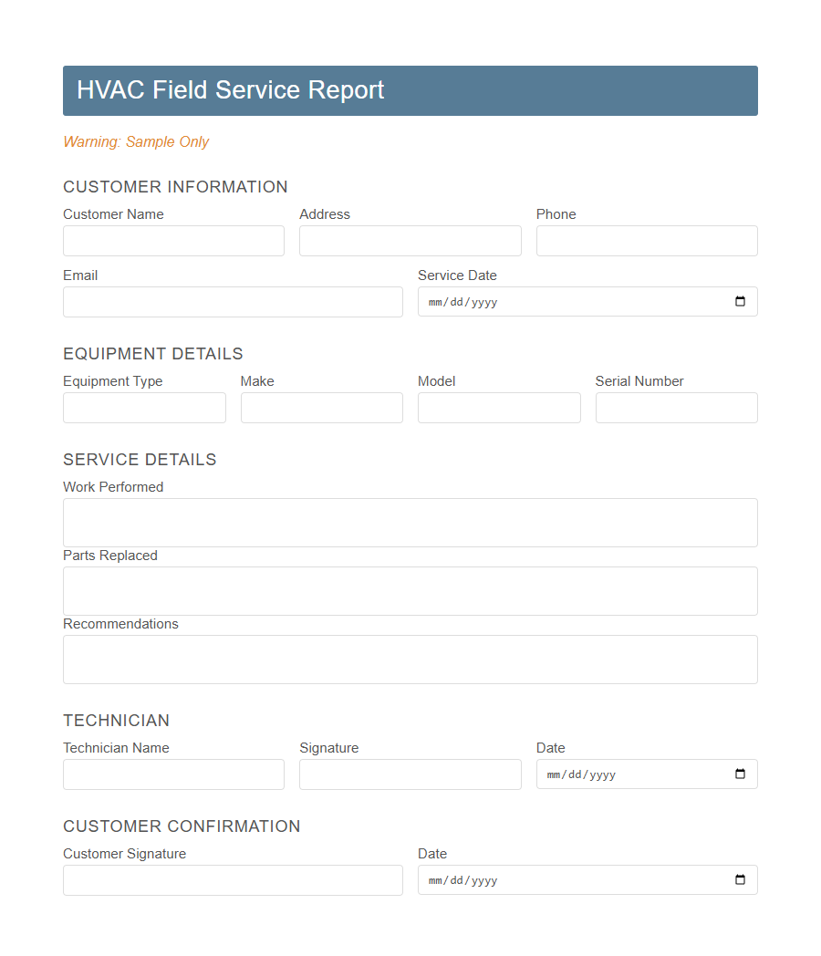 Field Service Report Form PDF Samples