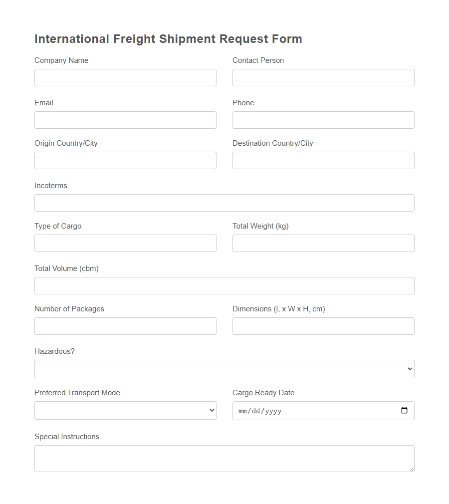Freight Shipment Request Form PDF Samples