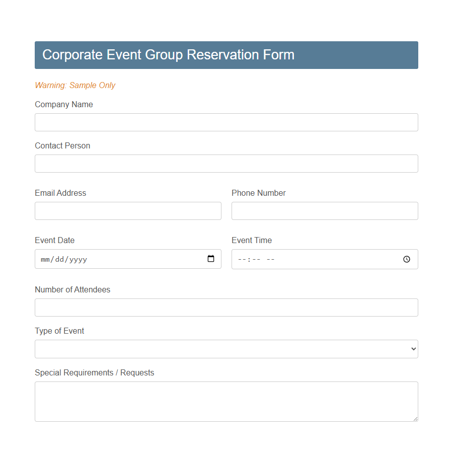 Group Reservation Form PDF Samples