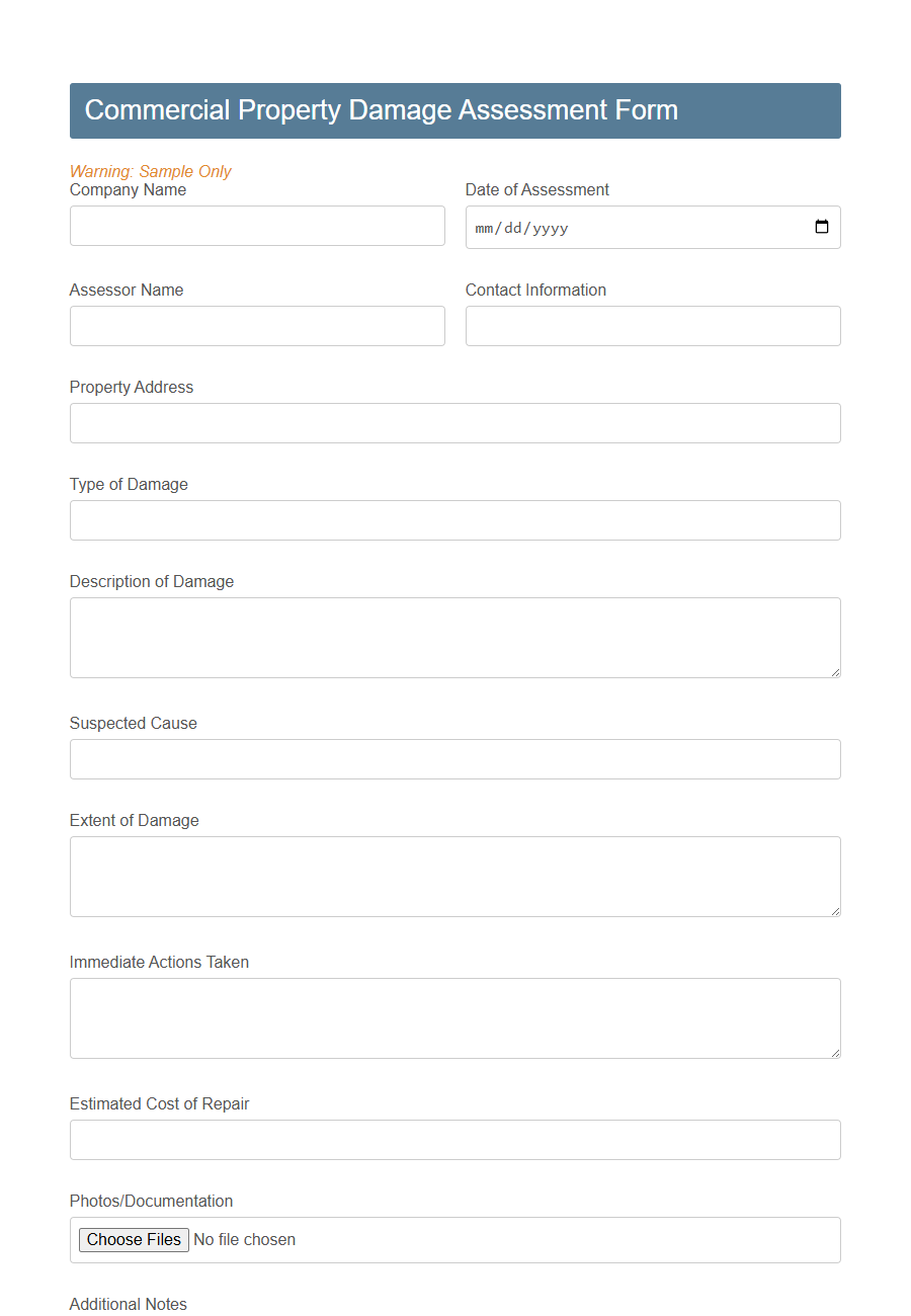 Insured Property Damage Assessment Form Template PDF Samples
