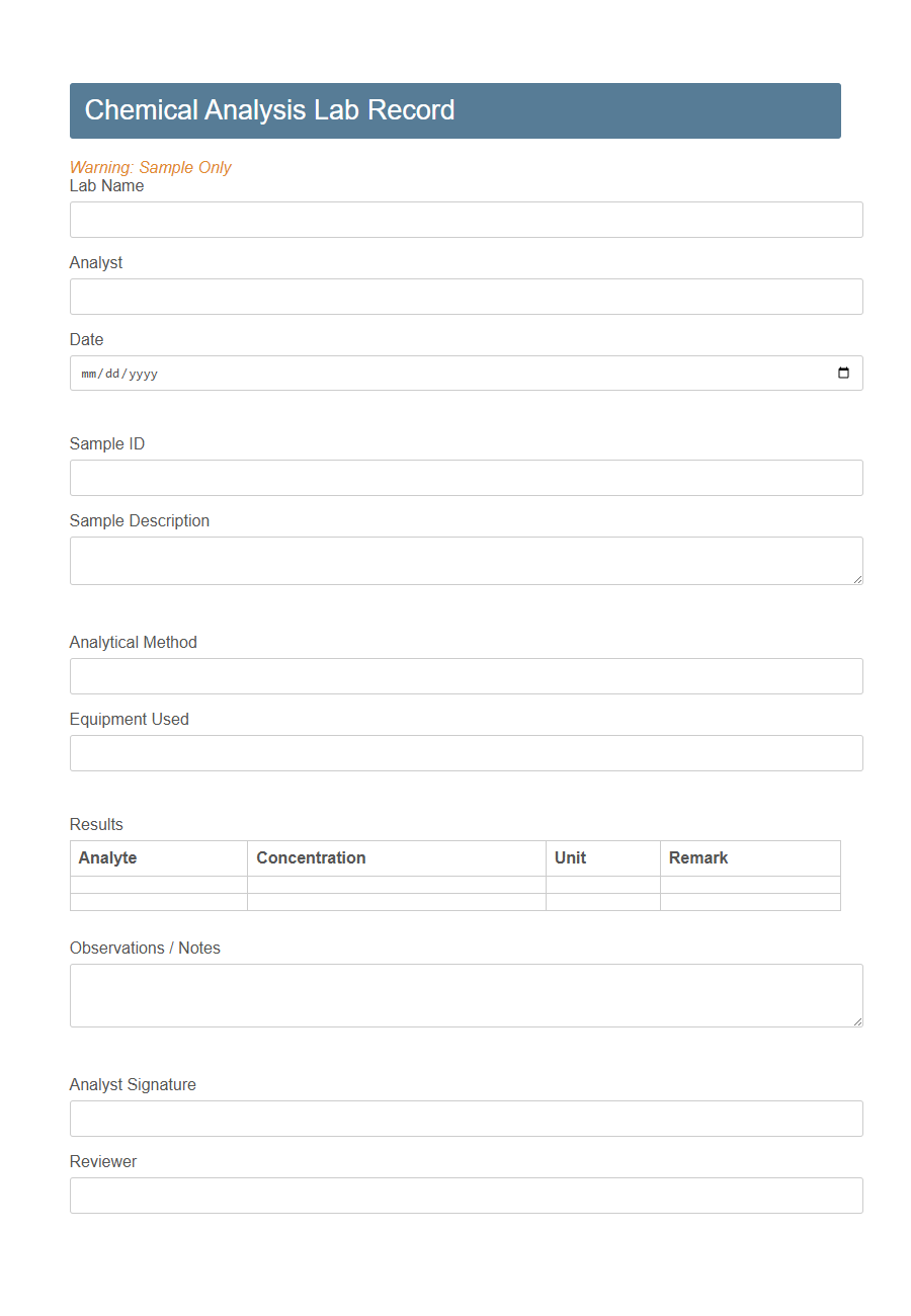 Lab Experiment Log Form Template PDF Samples