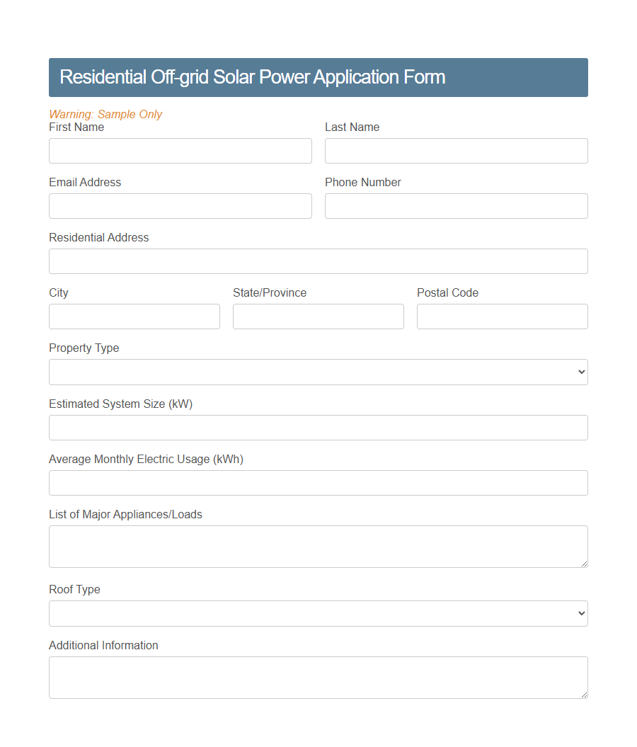 Off-grid Energy System Application Form PDF Samples