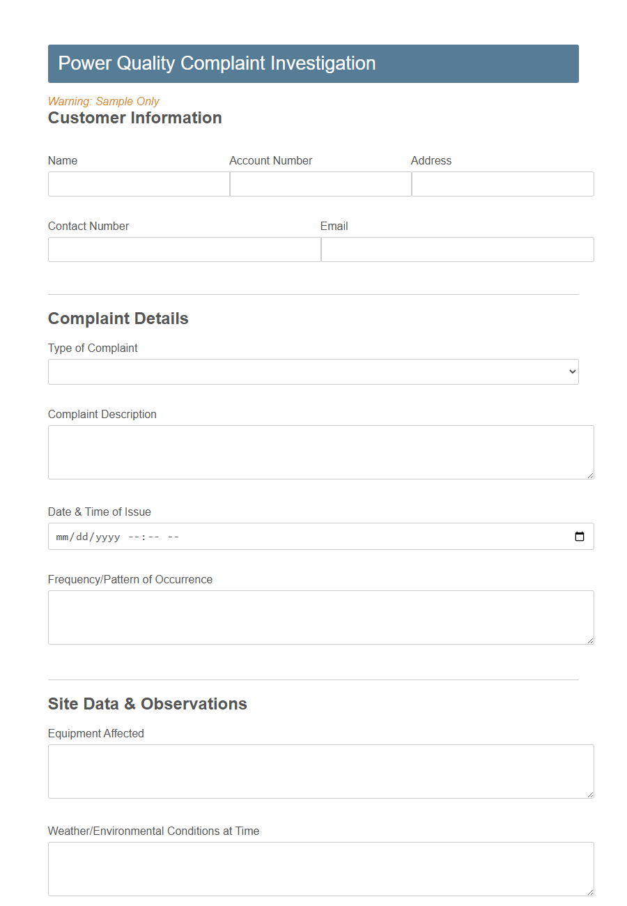 Power Quality Incident Report Form PDF Samples