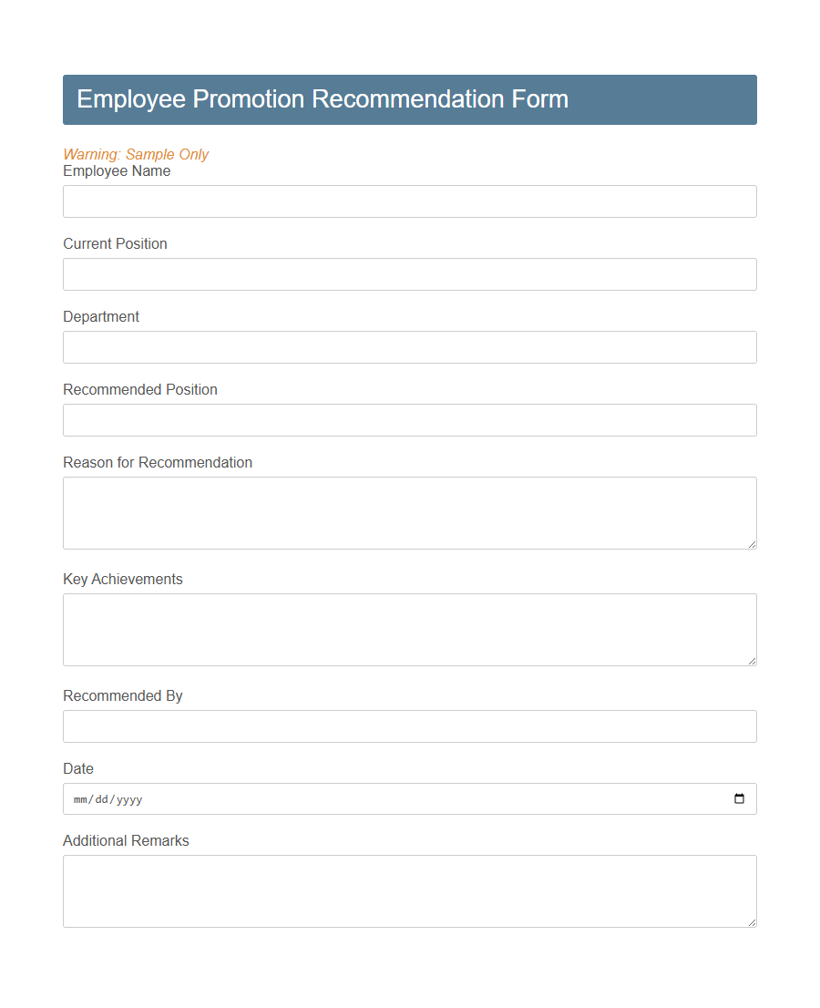 Promotion Nomination Form Template PDF Samples