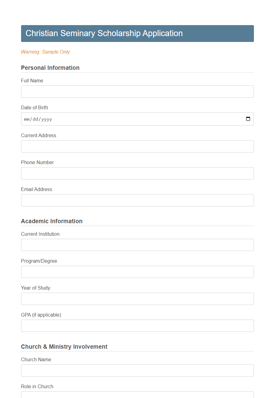Religious Scholarship Application Form PDF Samples