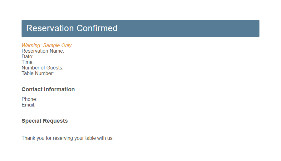 Restaurant Table Reservation Form Template PDF Samples