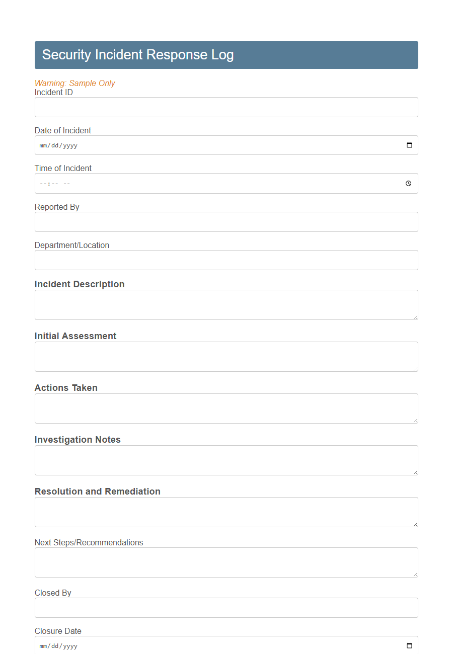 Security System Fault Reporting Form Template PDF Samples