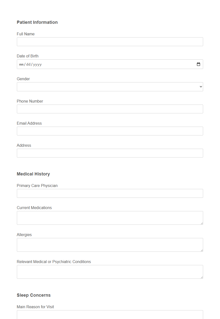 Sleep Study Intake Form Template PDF Samples