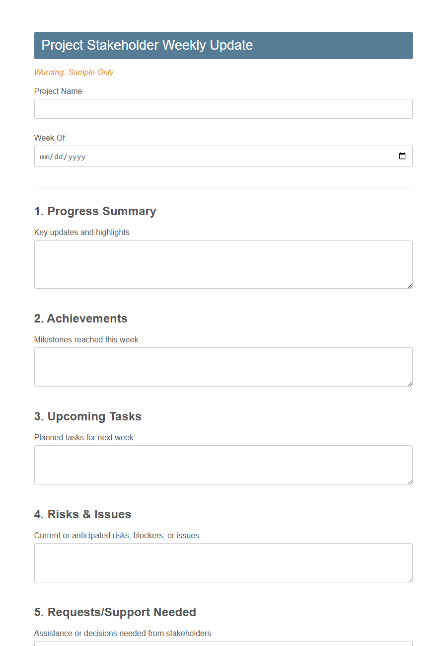 Stakeholder Update Communication Form PDF Samples