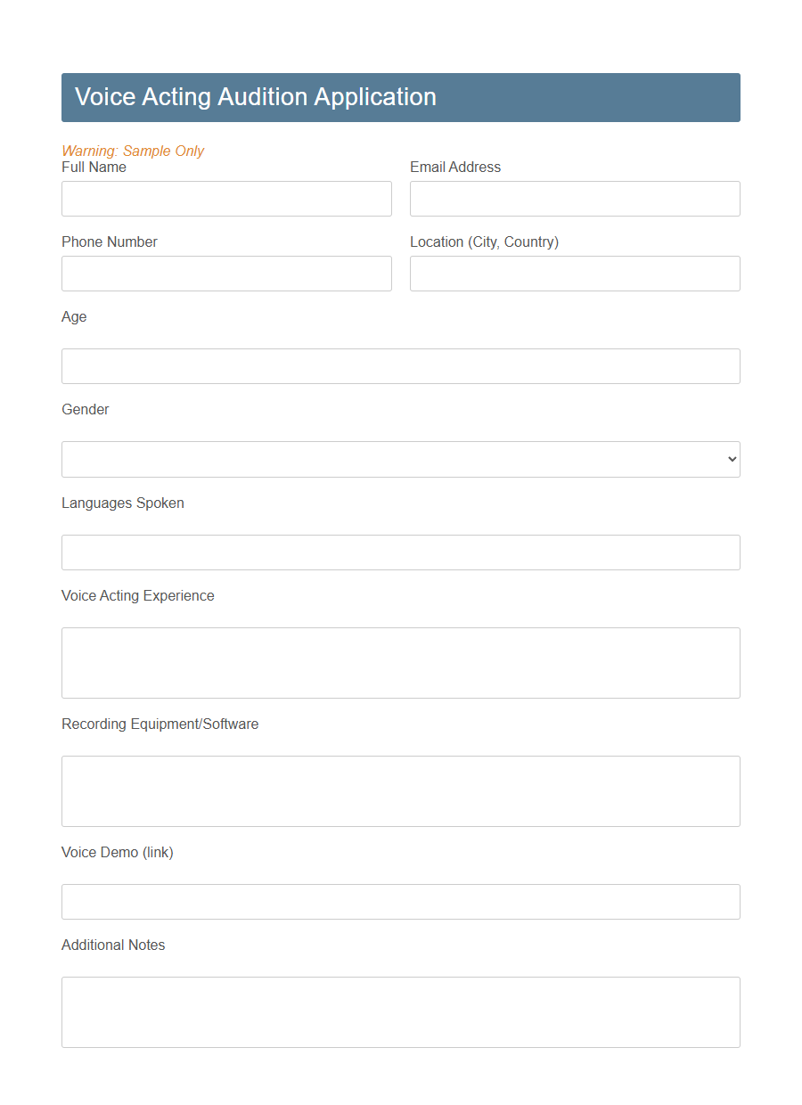 Talent Audition Application Form Template PDF Samples