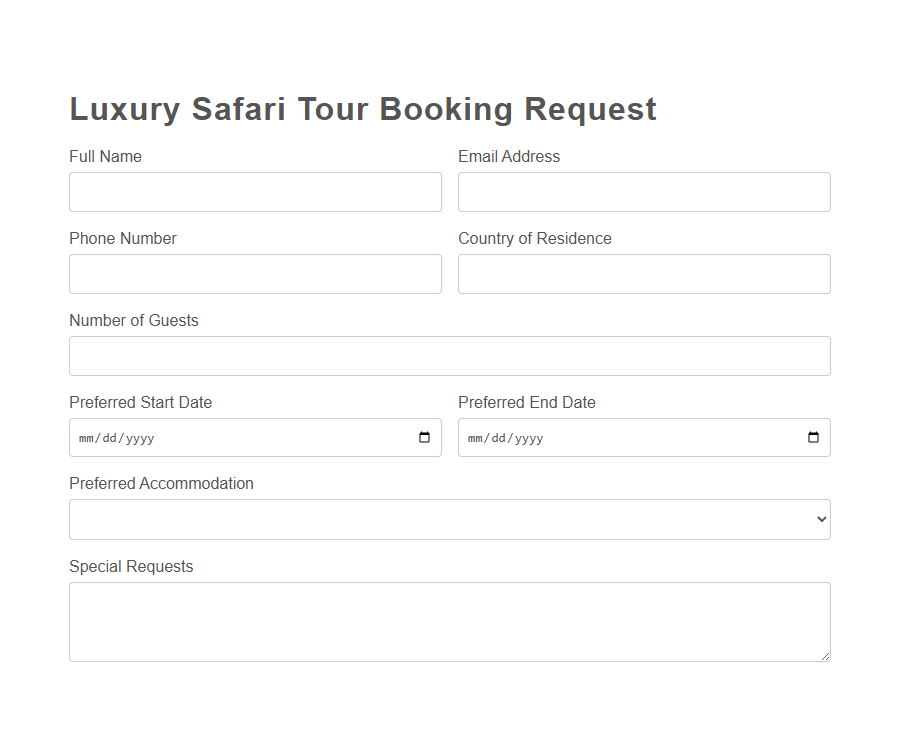 Tour Booking Request Form Template PDF Samples