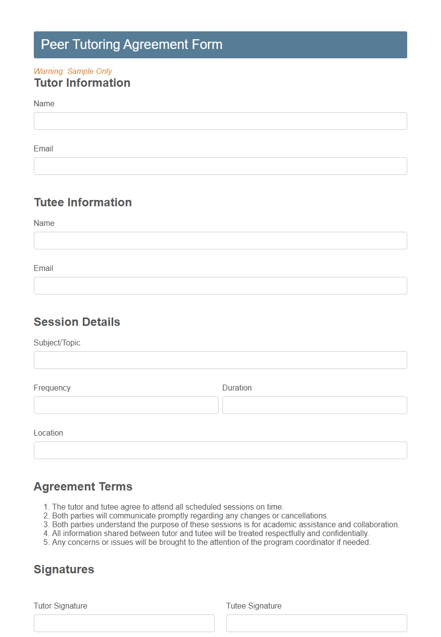Tutoring Session Log Form Template PDF Samples