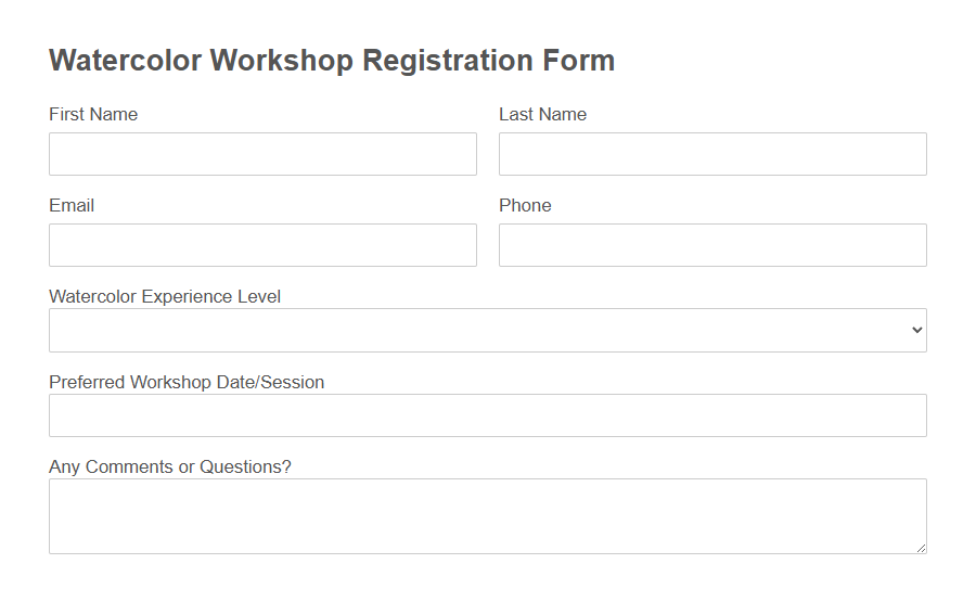 Art Class Registration Form Template PDF Samples