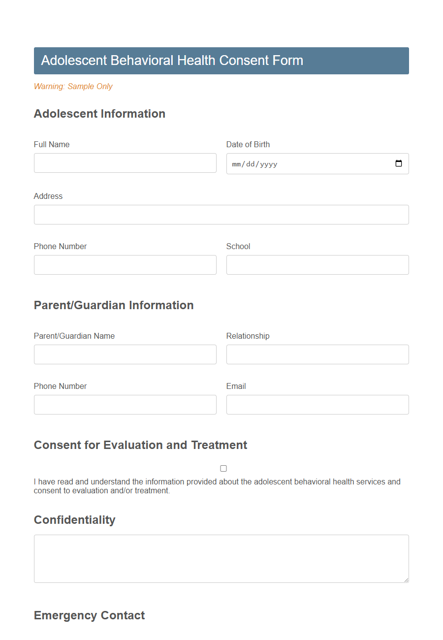 Behavioral Health Consent Form Template PDF Samples