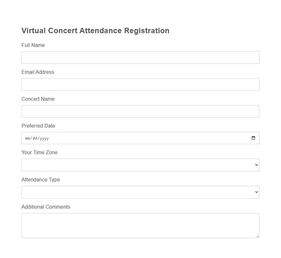 Concert Attendance Registration Form Template PDF Samples