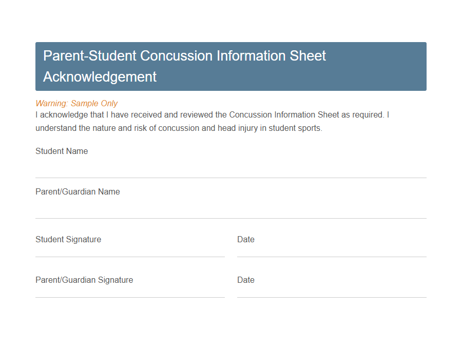Concussion Awareness Acknowledgement Form PDF Samples
