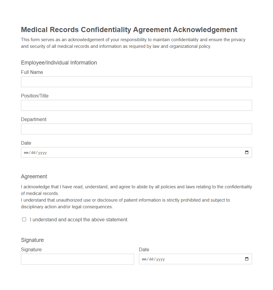 Confidentiality Agreement Acknowledgement Form Template PDF Samples