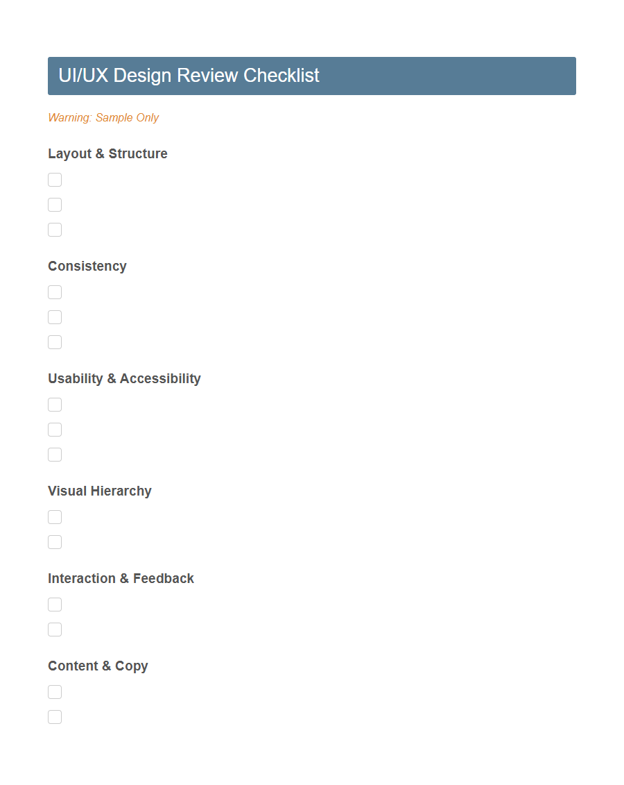 Design Review Checklist Form Template PDF Samples