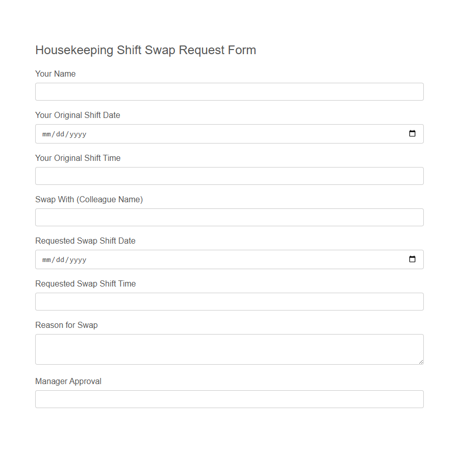 Employee Shift Change Request Form Template (Hotel Staff) PDF Samples