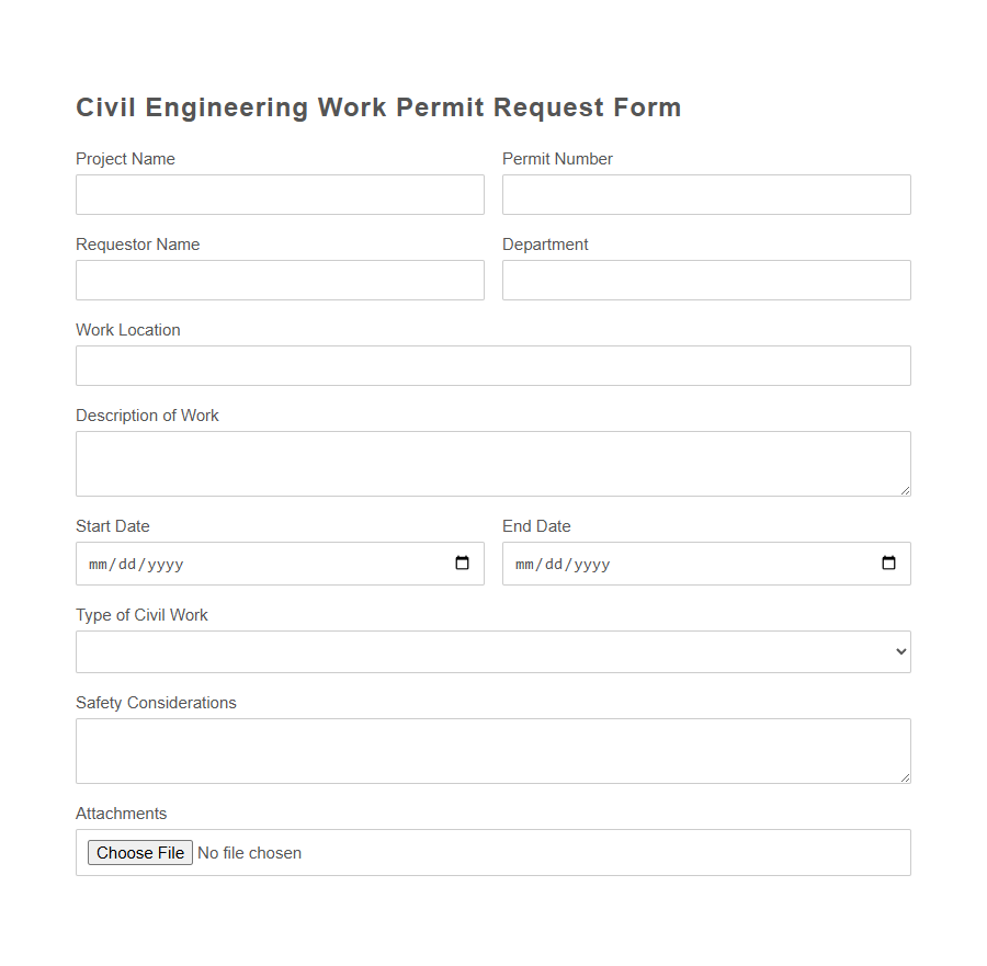 Engineering Work Permit Request Form PDF Samples