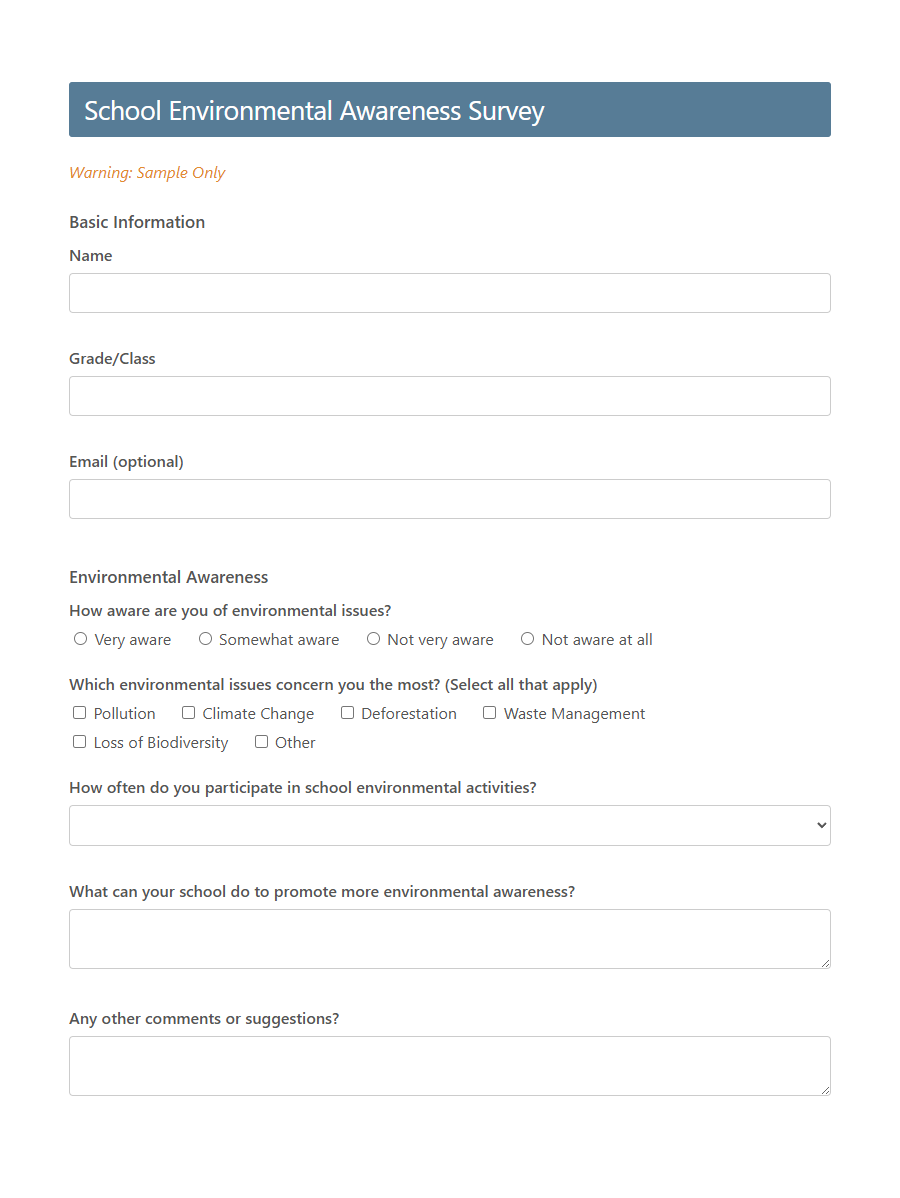 Environmental Awareness Survey Form PDF Samples