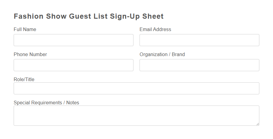 Fashion Event Registration Form PDF Samples