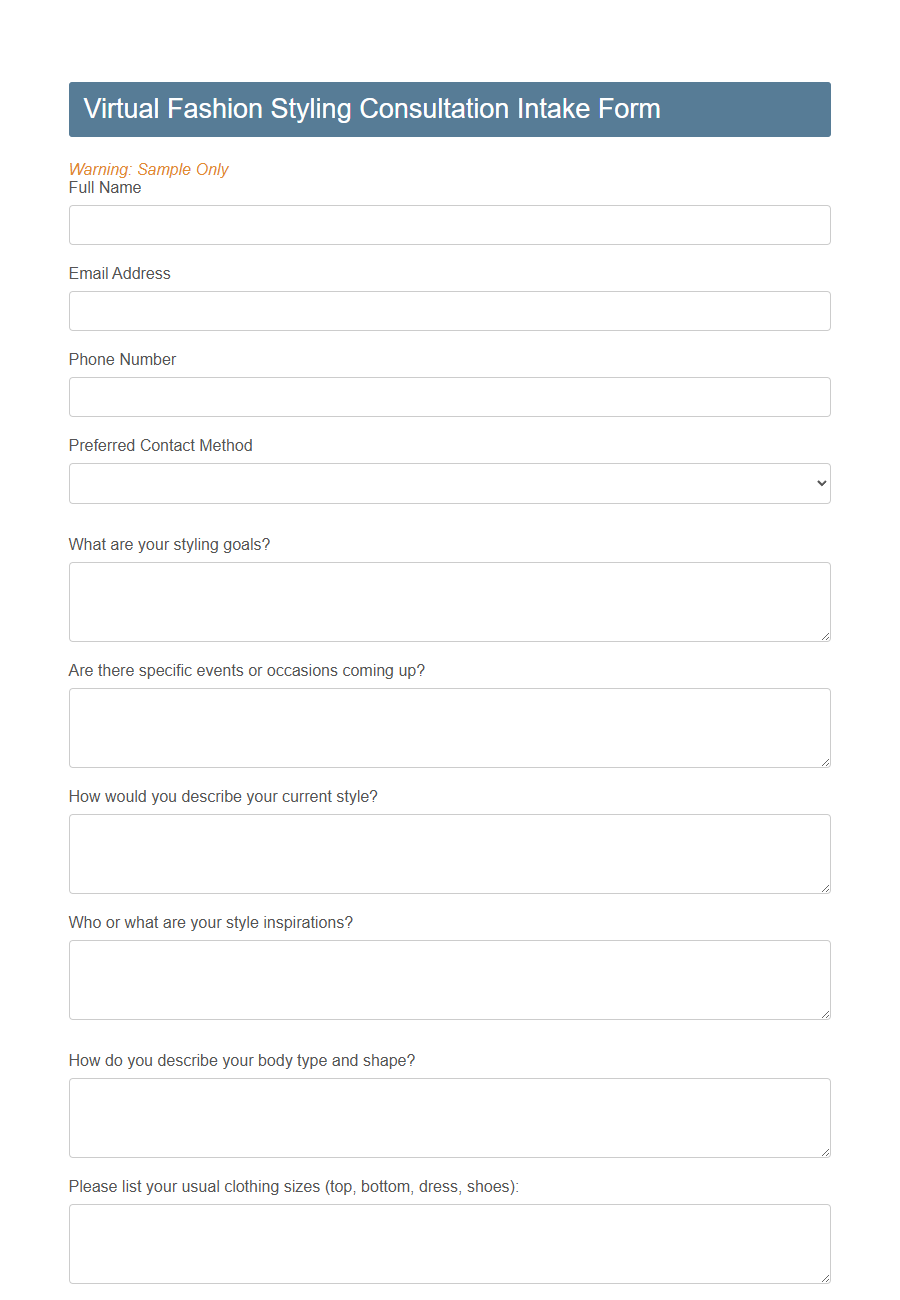 Fashion Styling Appointment Form PDF Samples