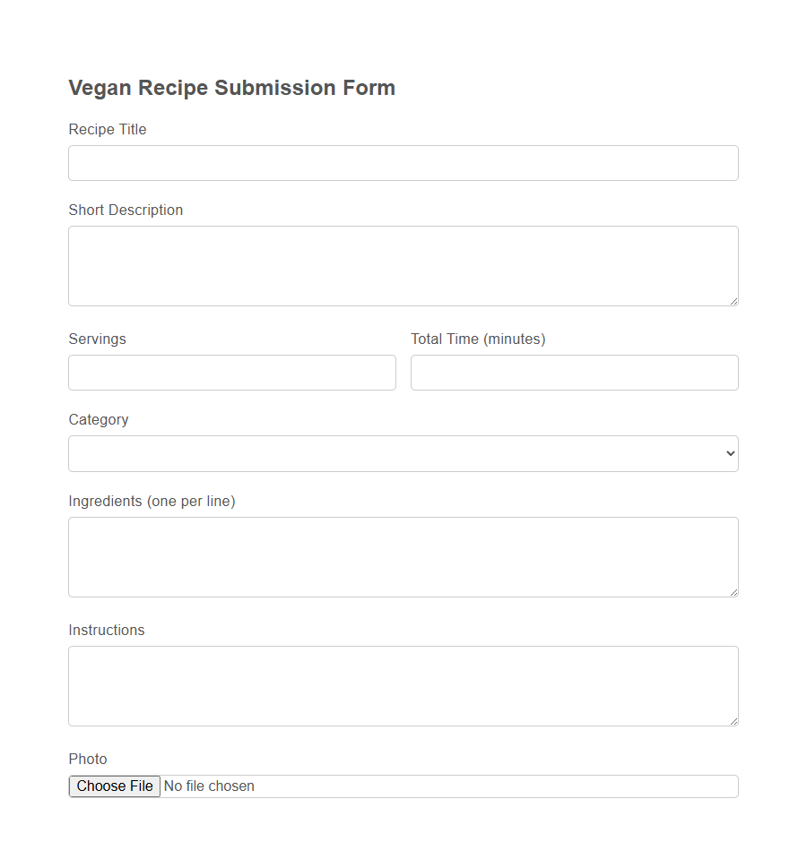 Food Recipe Submission Form Template PDF Samples