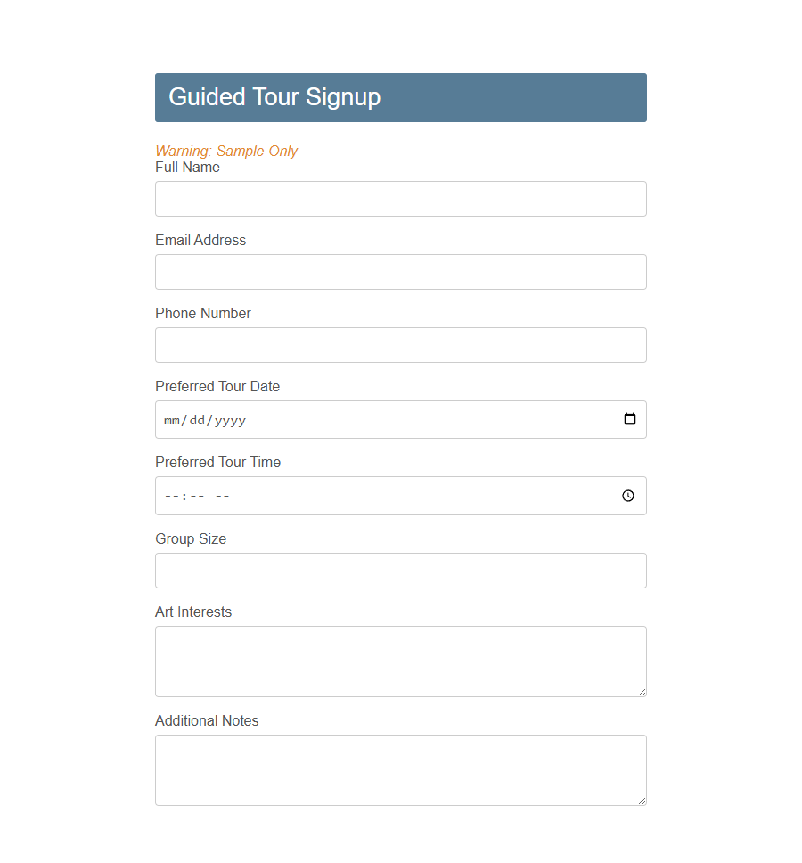Guided Tour Signup Form Template PDF Samples