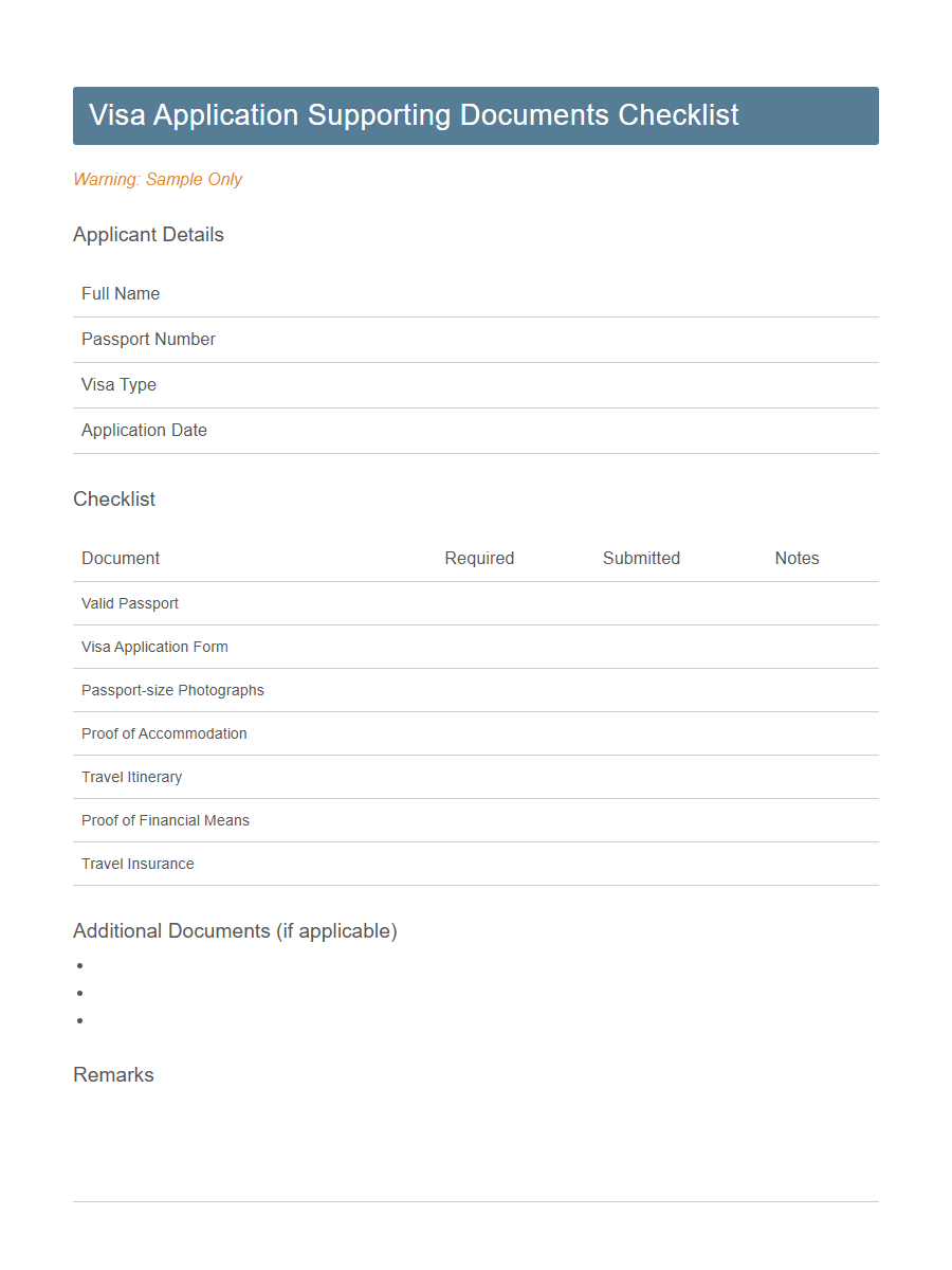 Immigration Document Checklist Form Template PDF Samples