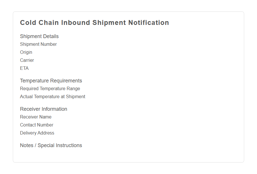 Inbound Shipment Notification Form PDF Samples