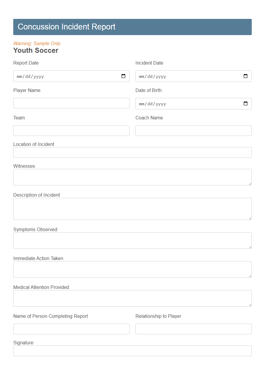 Incident/Accident Report Form (Sports) PDF Samples