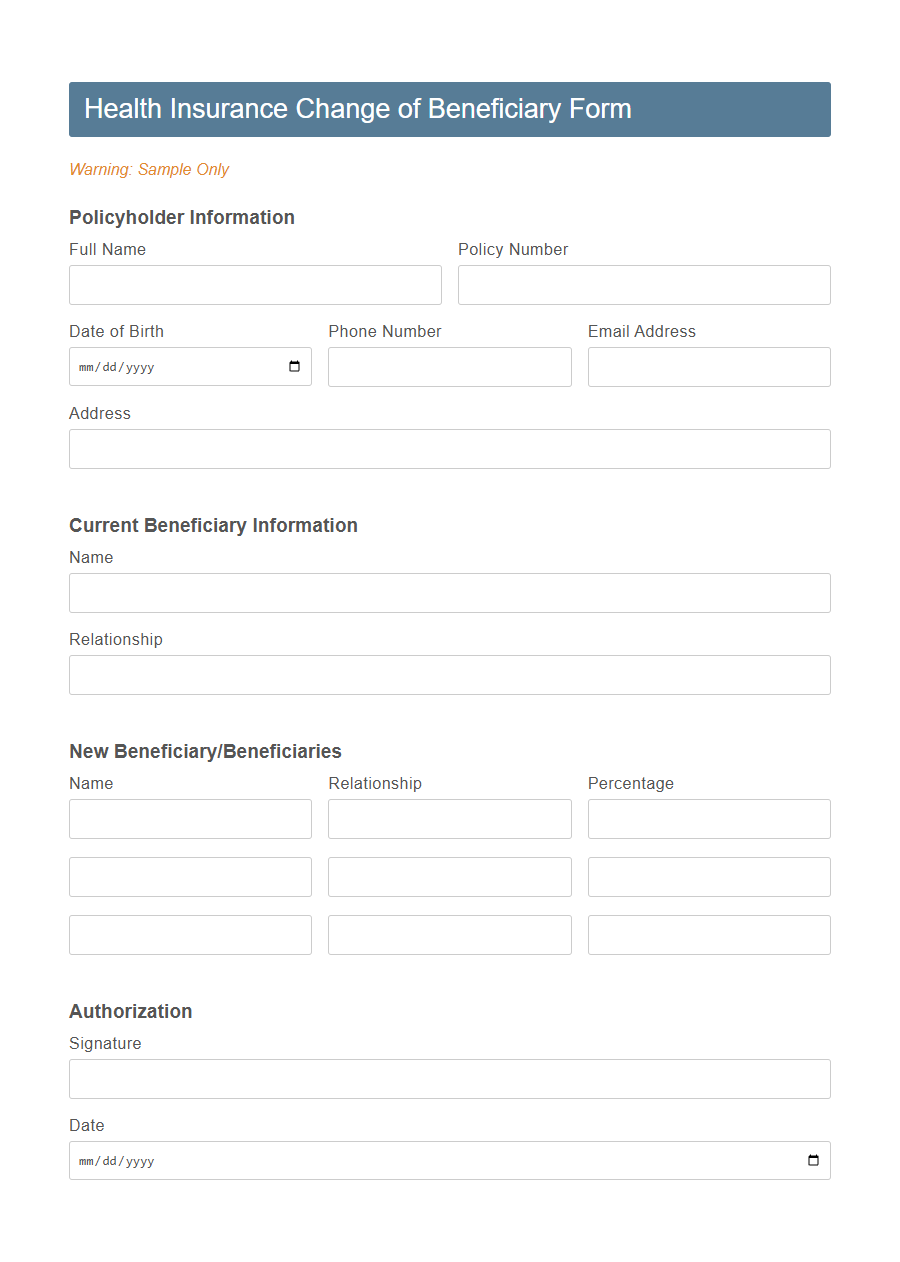 Insurance Change of Beneficiary Form PDF Samples