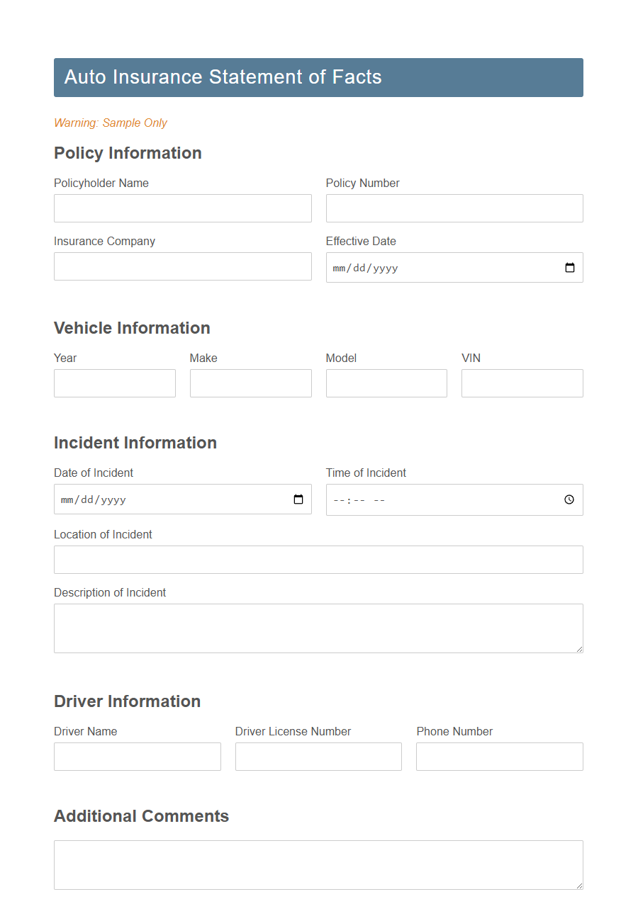 Insurance Statement of Facts Form Template PDF Samples