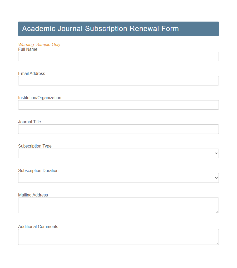 Journal Subscription Request Form PDF Samples