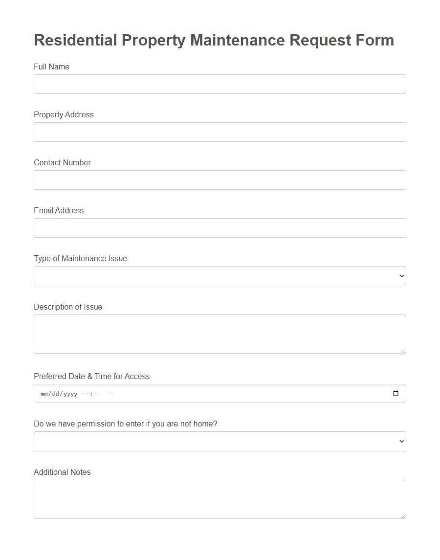 Maintenance Request Form PDF Samples