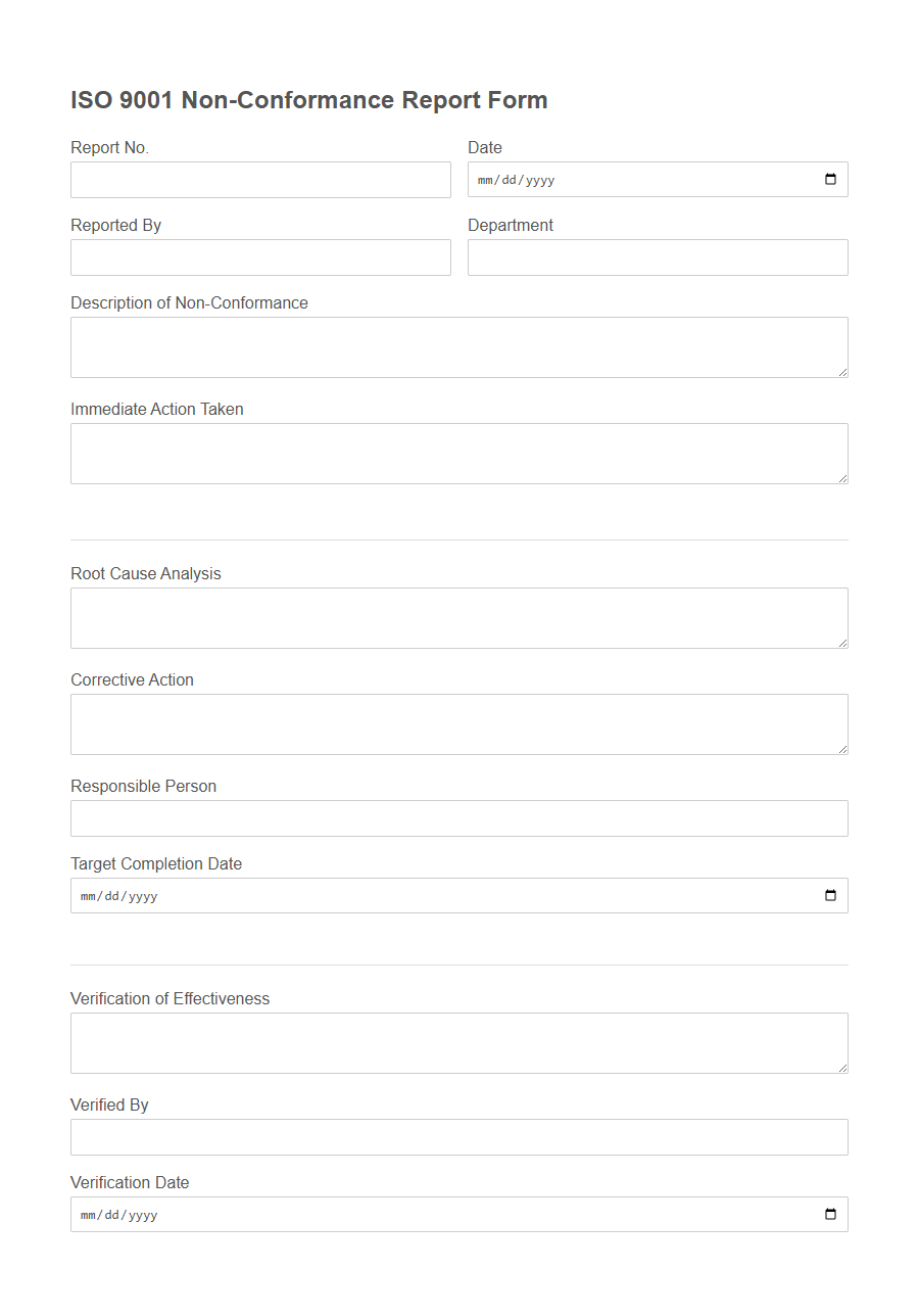 Non-Conformance Report Form (NCR) PDF Samples