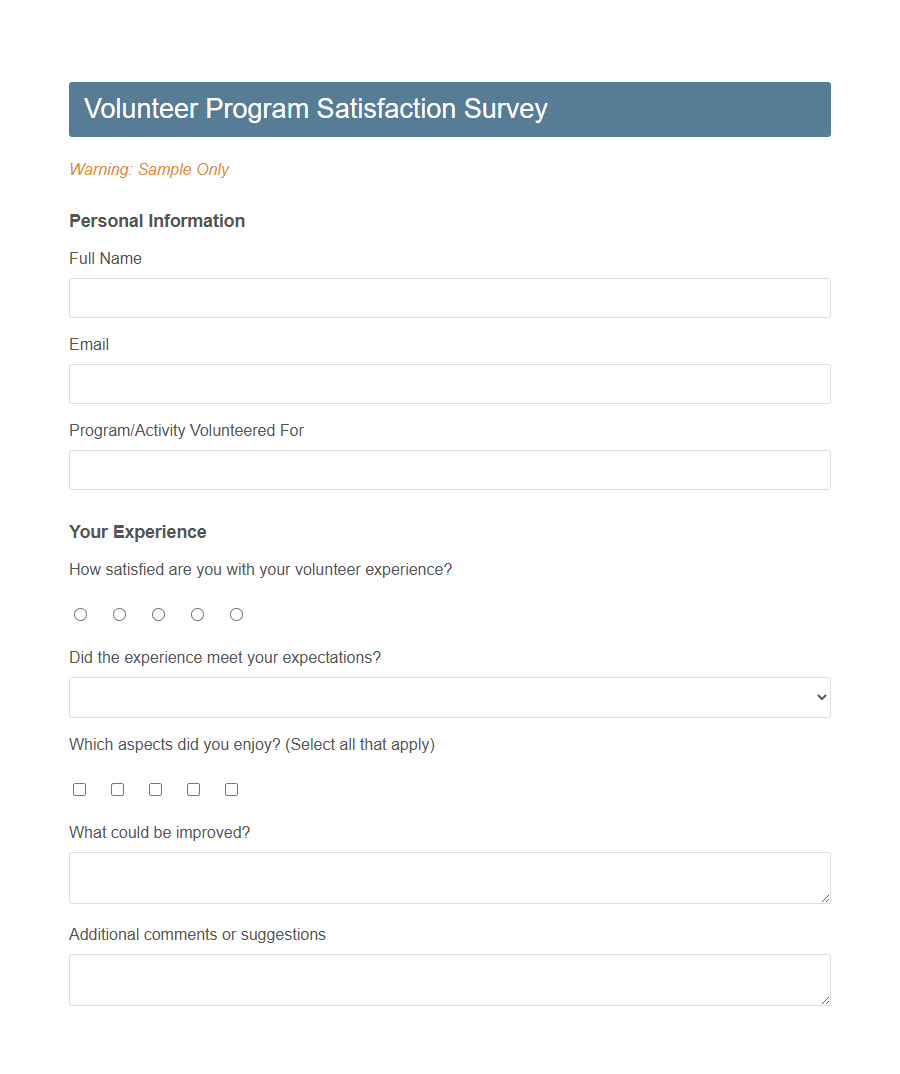 Nonprofit Program Satisfaction Survey Form PDF Samples